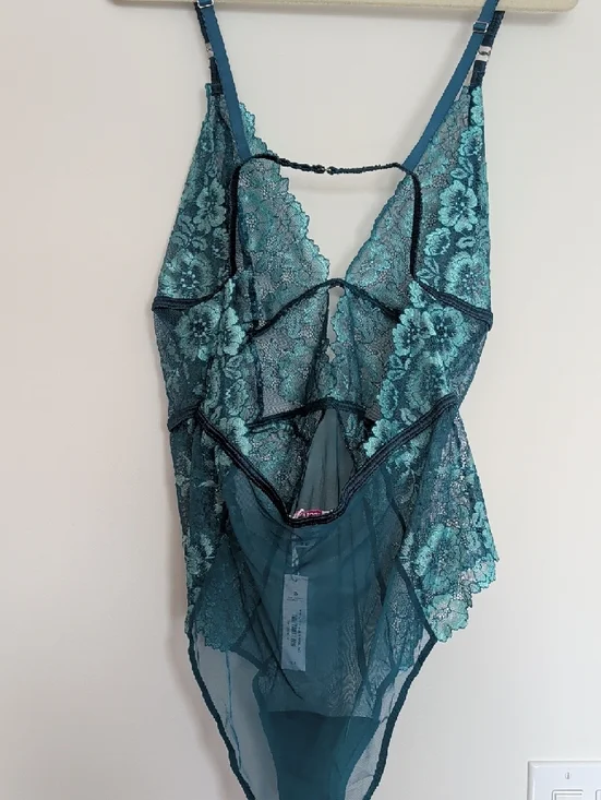 Adore Me Teal Floral Lace Plunge Teddy - Picture 6 of 7